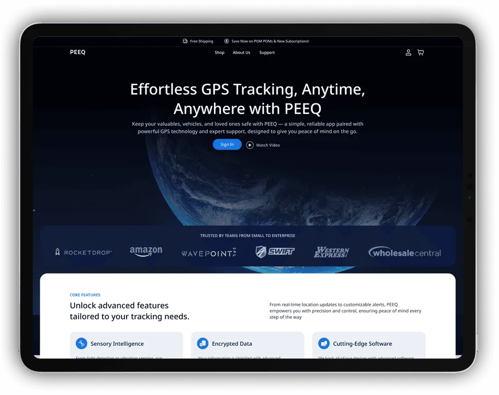 PEEQ · GPS tracking (Landing page)