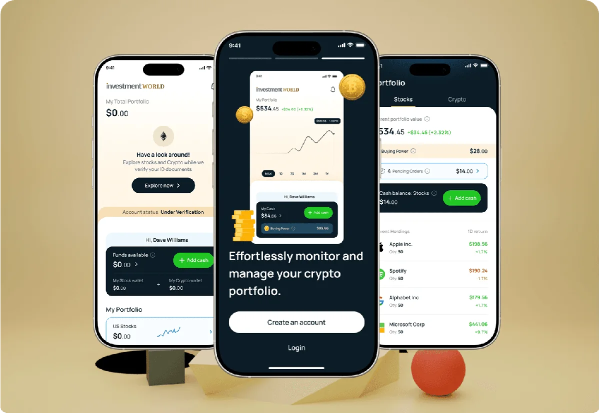 Investment World app design